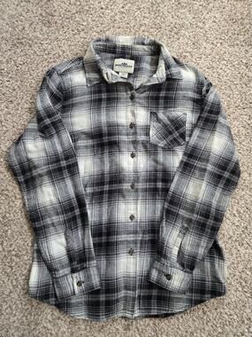 NORTHEAST OUTFITTERS Womens Size L Flannel Button Plaid Black Gray White